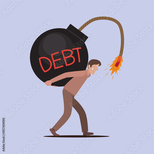 Businessman Carry Debt Time Bomb.