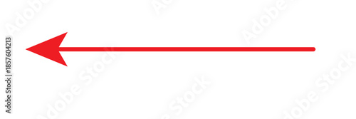 Thin red linear arrow with barbed head pointing left isolated on white.