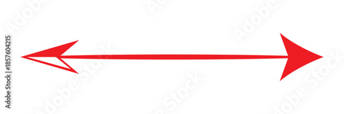 Red double-ended arrow pointing left and right isolated on white.