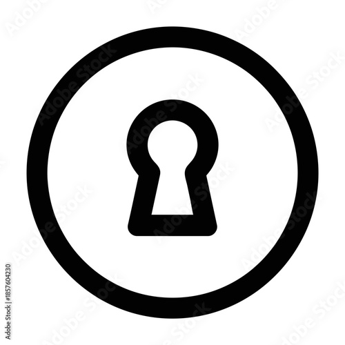 Keyhole security icon inside circular outline symbol