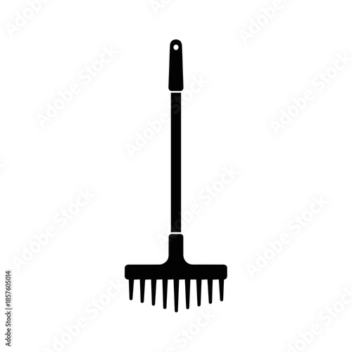 Black Garden Rake Silhouette Isolated.
