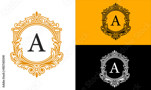 Luxury Letter A Initial Monogram - Elegant Heraldic Floral Frame Design