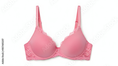 A vibrant pink push-up bra with delicate lace trim and adjustable straps, photographed against a clean white background.