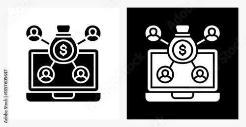 Profit Sharing BPM icon sheet in black and white, filled style.