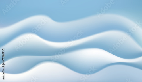 Abstract flowing light blue and white gradient waves create a gentle minimalist winter or arctic landscape background design