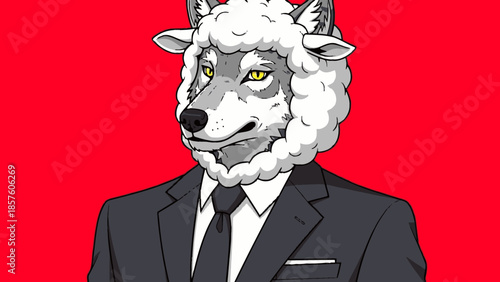 Wolf in sheeps clothing wearing a suit and tie.