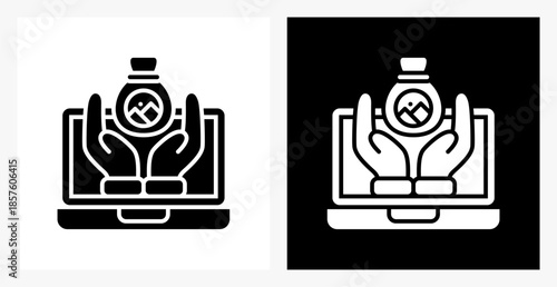 Asset Management BPM icon sheet in black and white, filled style.