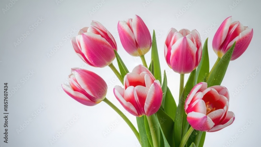 Fototapeta premium Vibrant pink and white tulips in full bloom