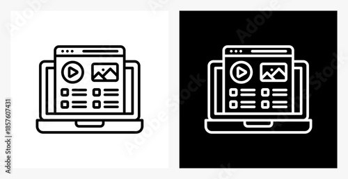 Digital Content BPM icon sheet in black and white, line style.