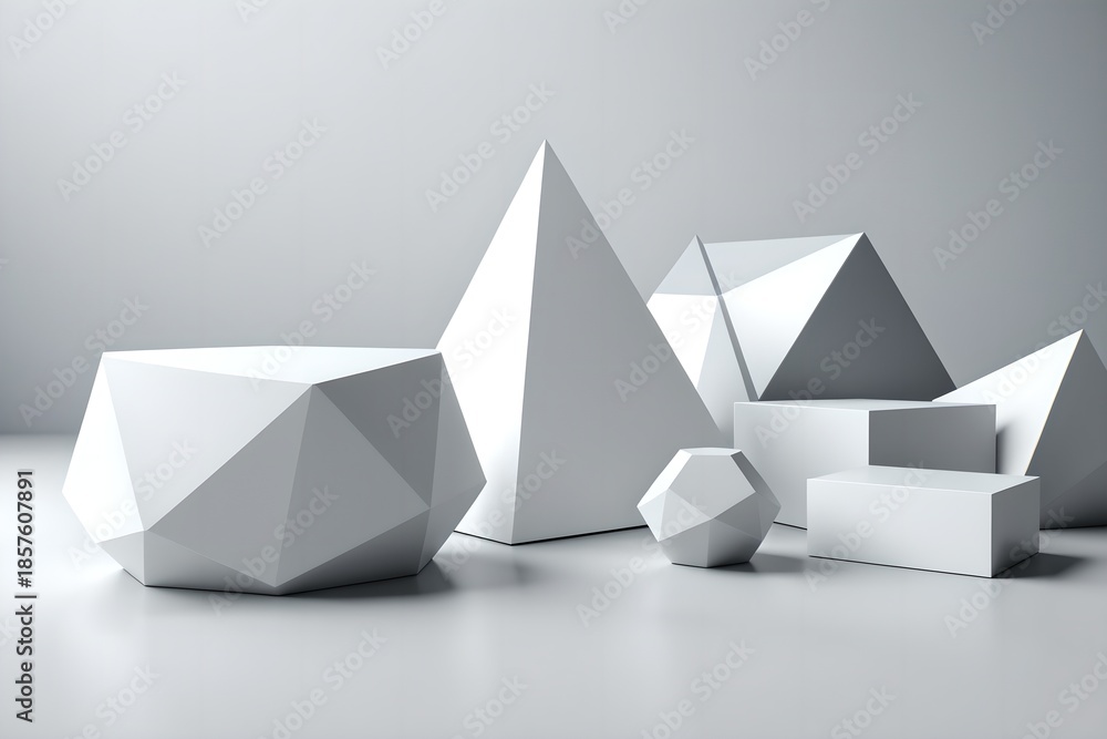 custom made wallpaper toronto digitalAbstract White Geometric Podium for Product Display - 3D Minimalist Background with Polygon Shapes