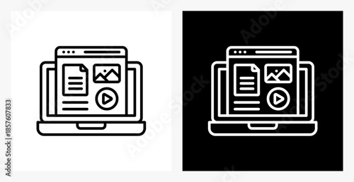 Digital Content BPM icon sheet in black and white, line style.