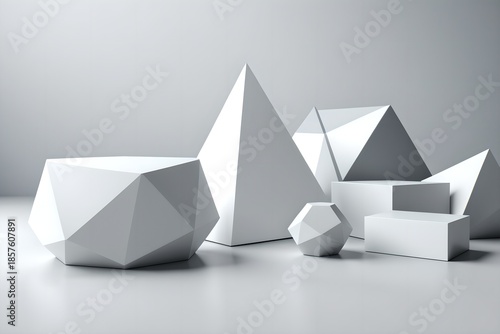 Wallpaper Mural Abstract White Geometric Podium for Product Display - 3D Minimalist Background with Polygon Shapes Torontodigital.ca
