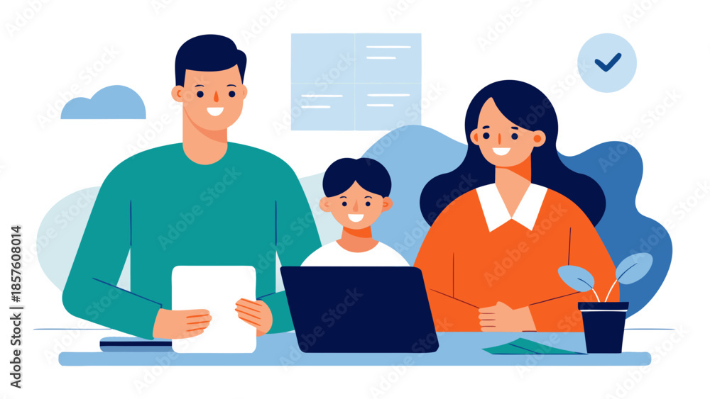 Fototapeta premium Family preparing tax return together at home