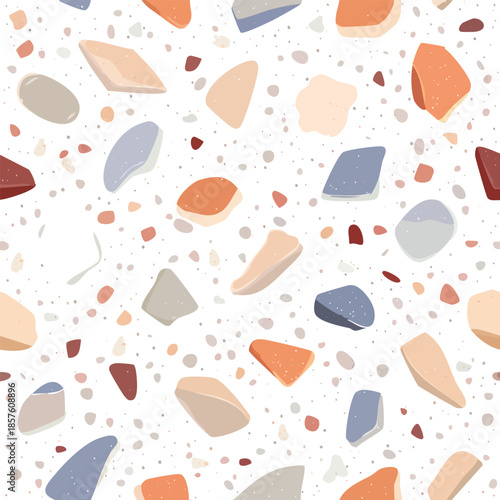 Terrazzo Pattern with Colorful Stones on White Background