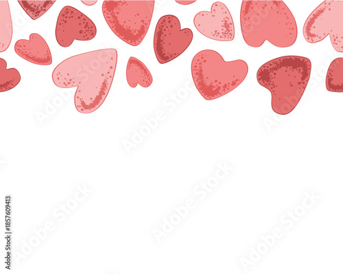 Pink hearts seamless pattern. Valentines day horizontal border frame design element. Vector isolated illustration