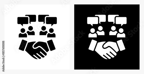 Collaboration BPM icon sheet in black and white, filled style.