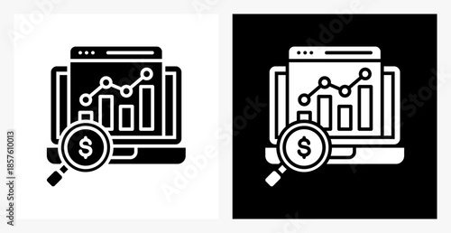 Market Research BPM icon sheet in black and white, filled style.