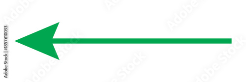 Simple green arrow pointing left isolated on white background.