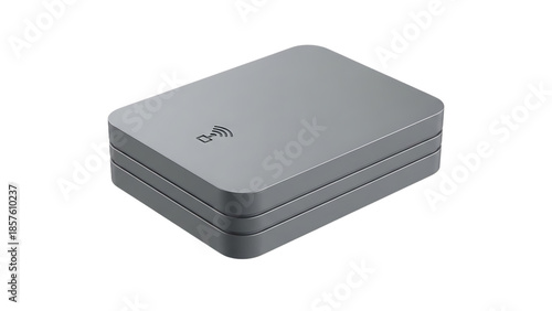 Small grey electronic device with wireless signal icon, isolated on transparent background