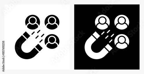 Lead Generation BPM icon sheet in black and white, filled style.