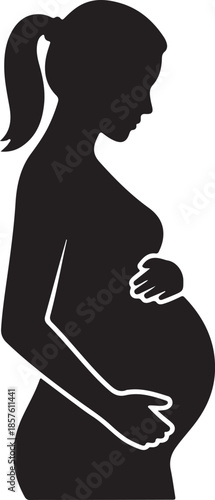 Silhouette of a pregnant woman gently cradling her baby bump