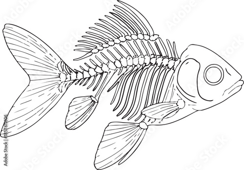 Detailed illustration of a fish skeleton with visible spine and fin structure