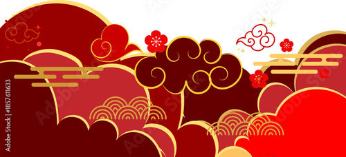 Obraz na plátne Golden Lucky Cloud Base Element Inspired by Lunar New Year Decoration