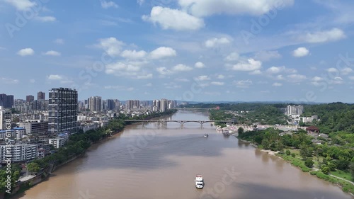 Leshan City Aerial View - Min Jiang River and Urban Landscape, China