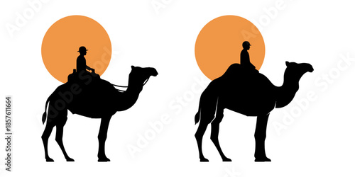 Ramadan Desert Journey Iconic Camel Riders Silhouetted Against the Sunset