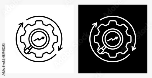 Optimization BPM icon sheet in black and white, line style.