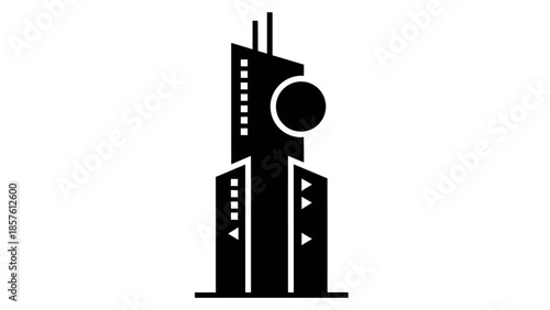 Modern Abstract City Building with Communication Sphere on Isolated White Background