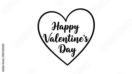 Happy Valentine's Day Text Inside Heart Outline on Isolated White Background