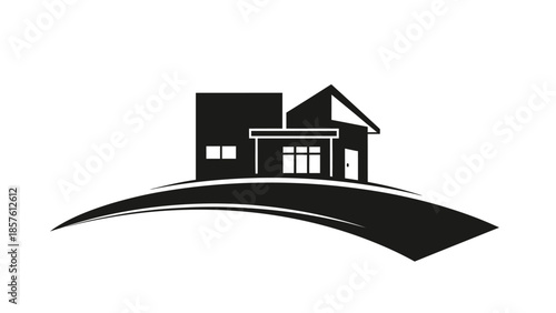 Stylized House with Landscape Representing Home and Real Estate Development on Isolated White Background