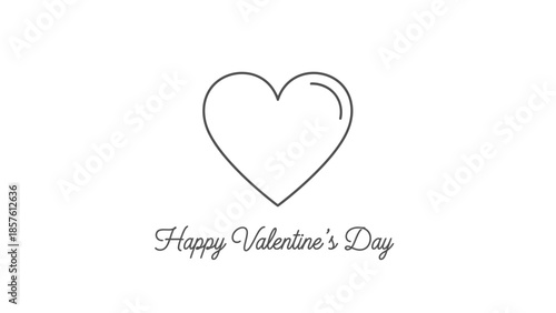 Happy Valentine's Day Text with Thin Heart Outline on Isolated White Background
