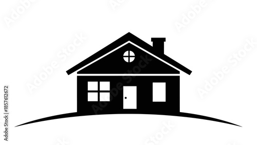 Simple House Icon with Chimney Representing Family Home or Real Estate on Isolated White Background