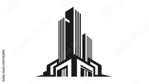 Modern high-rise buildings logo design, representing urban development, real estate, and corporate architecture, on an isolated white background.