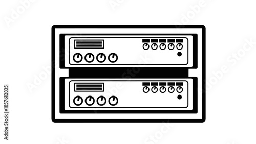 Stacked Server Racks, Data Center and Network Technology Equipment on Isolated White Background