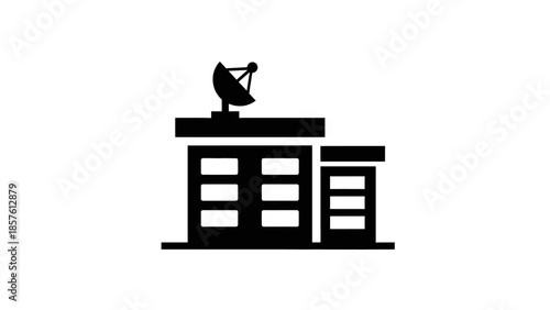Multi-Story Building with Satellite Dish on Roof, Symbolizing Communication and Technology on Isolated White Background