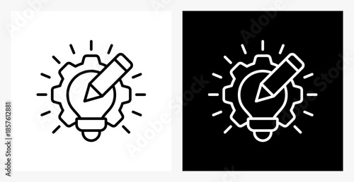 Ideation BPM icon sheet in black and white, line style.