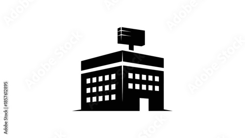Modern Office Building with Antenna on Roof, Symbolizing Corporate Business and Communication on Isolated White Background