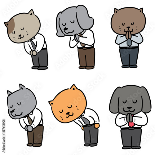vector set of cat and dog feeling thankful