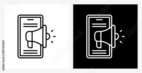 Digital Marketing BPM icon sheet in black and white, line style.