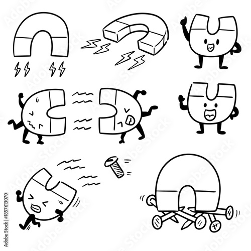 vector set of magnet cartoon
