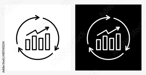 Continuous Improvement BPM icon sheet in black and white, line style.