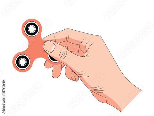 Hand holding pink fidget spinner toy showing rotation motion against backdrop