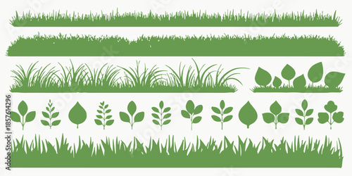 Green grass and leaf silhouettes for landscaping design
