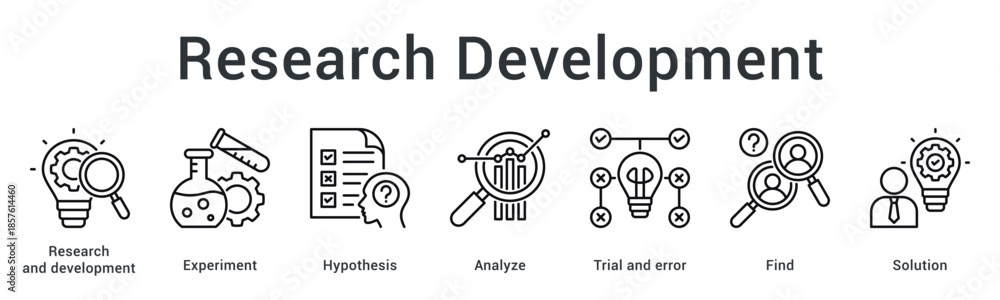 Obraz premium Research development banner web icon explores experiments and hypothesis through analysis and trials finding solutions effectively.