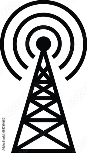 Radio Tower Transmission Vector Graphic Icon with Signal Waves for Communication and Broadcasting Purposes