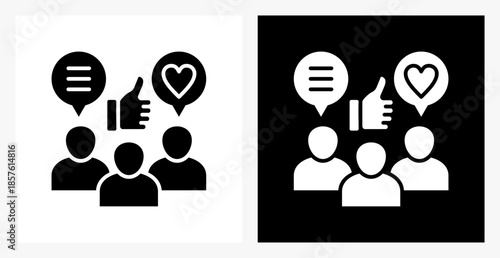 Social Media BPM icon sheet in black and white, filled style.
