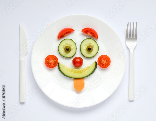 A funny face made of vegetables on a plate